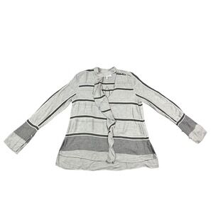 Derek Lam 10 Crosby Gray Striped Ruffle V-Neck Wool Blend Top Size 8 Long Sleeve